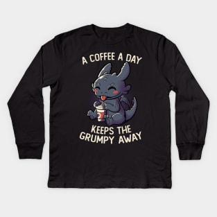 A Coffee a Day Keeps The Grumpy Away Funny Cute Gift Kids Long Sleeve T-Shirt